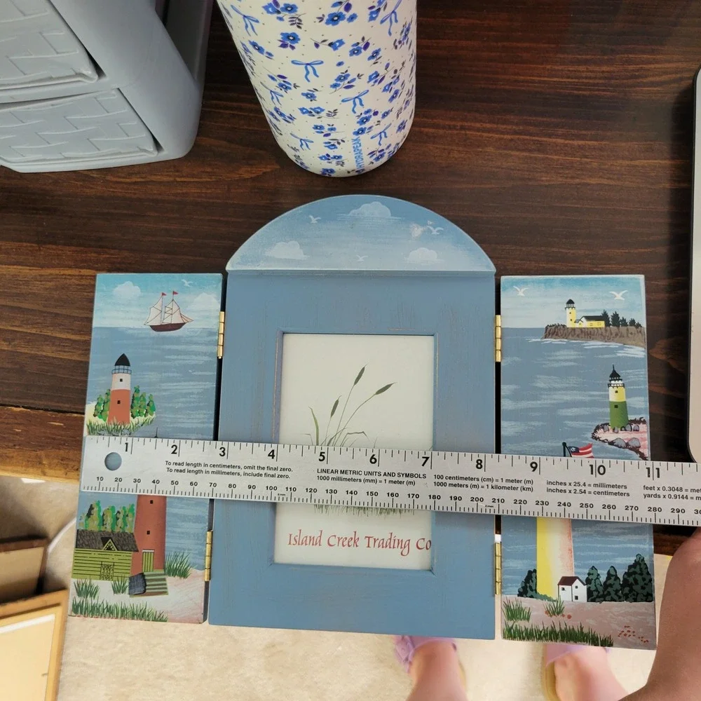 Vintage Lighthouse Folding Picture Photo Frame Blue